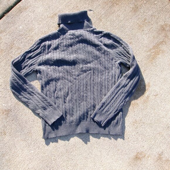 IZOD Turtleneck Ladies Womens Gray Cable Knit Fisherman Sweater Size Medium VGUC - Picture 10 of 14